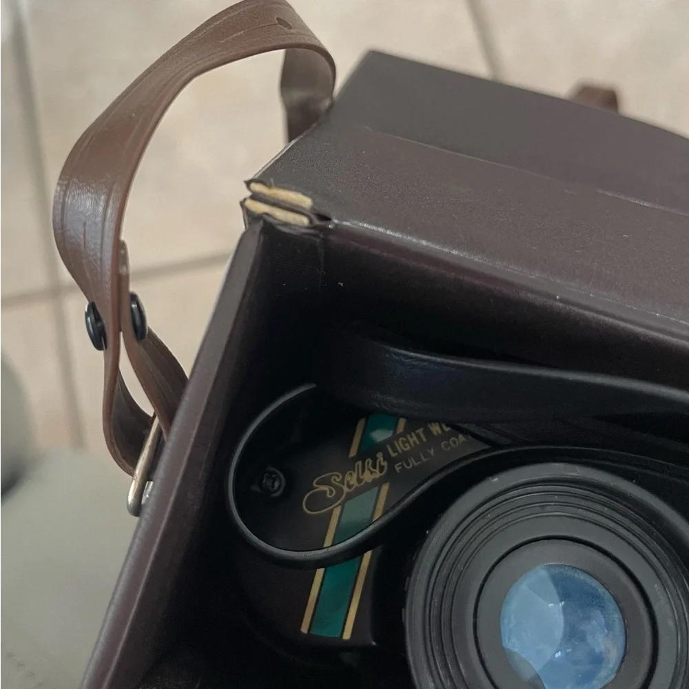 Vintage Selsi Black 7x35 Binoculars w/Brown Case, 525 ft at 1,000 yards